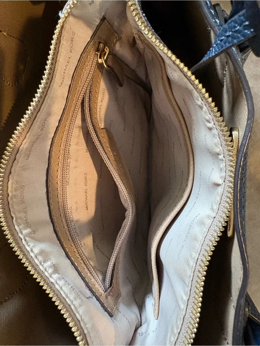 Michael Kors Navy Pebbled Leather Tote with Gold Padlock